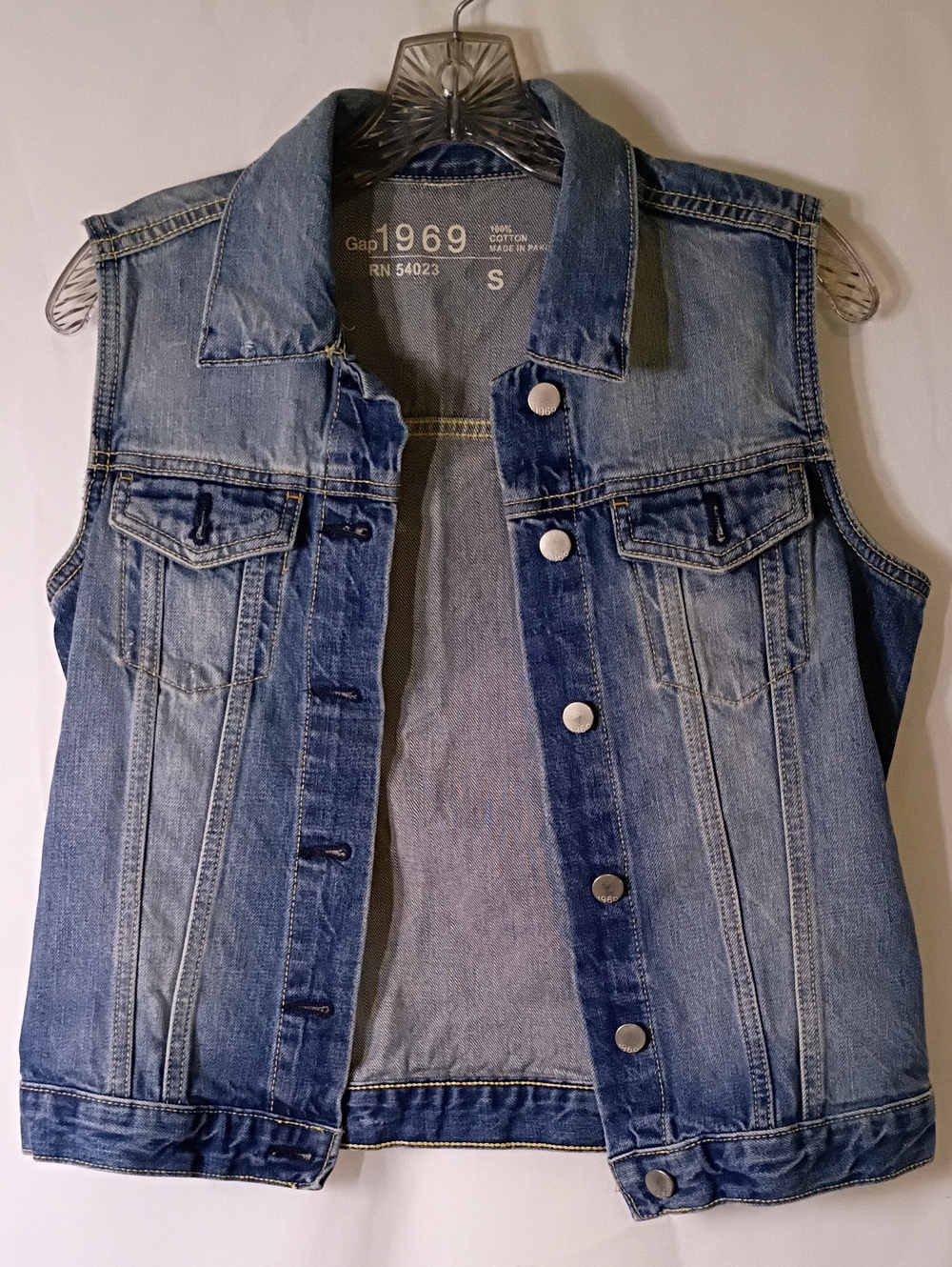 Gap 1968 Blue Denim Vest - Classic Washed Jean Jacket Vest